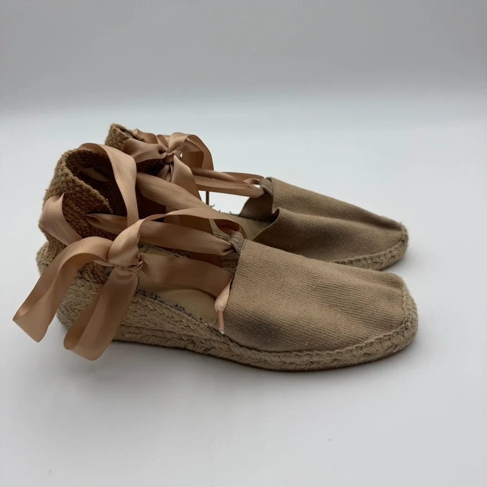 Diegos Classic Low Wedge Linen Lola Espadrilles Tan Lace Up Spain Womens 39